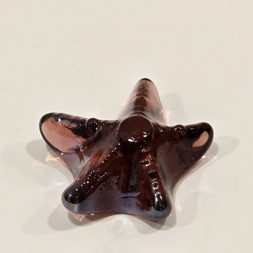 Plum Purple Glass Starfish Paperweight Home Office Decor Beachcore Nautical Sea